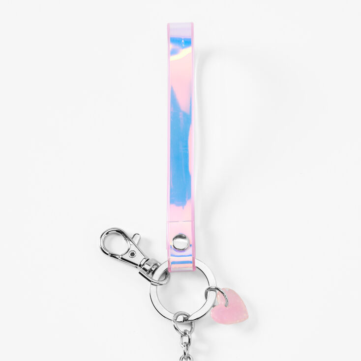 Holographic Pink Dinosaur Trio Keychain,
