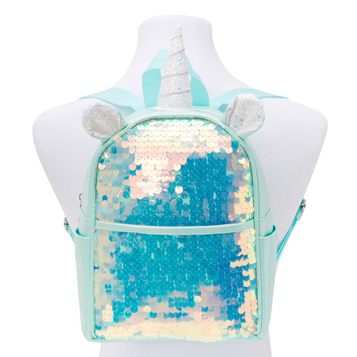 Petit sac &agrave; dos licorne &agrave; sequins holographiques - Vert menthe,