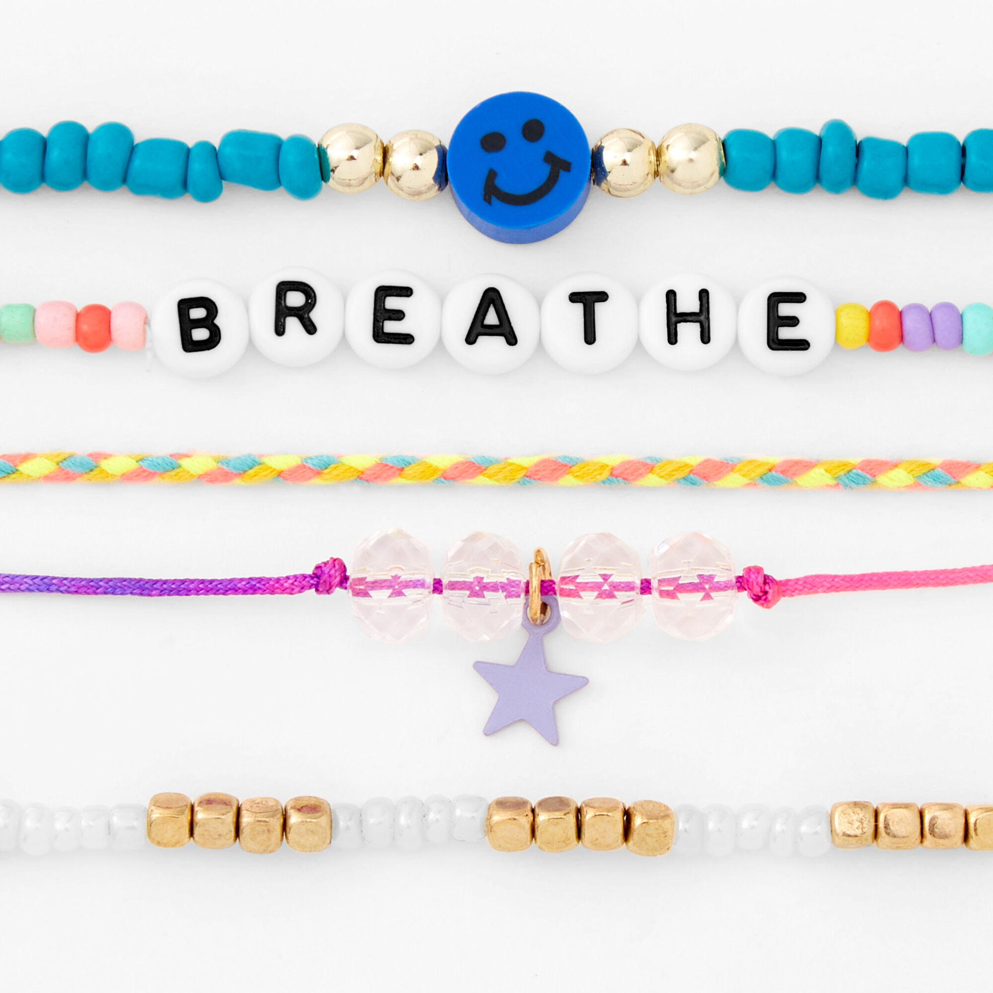 Breathe Novelty Beaded Stretch Bracelets - 5 Pack,