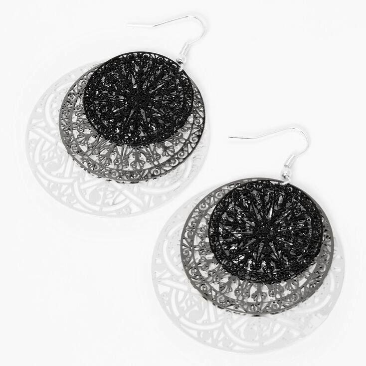 Mixed Metal 2.5&quot; Trio Round Filigree Drop Earrings,