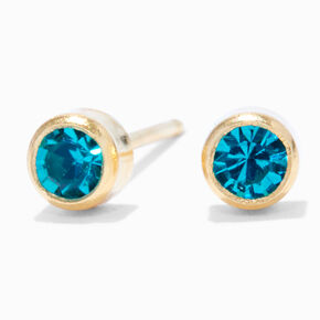 9ct Yellow Gold 3mm Blue Zircon Bezel Studs Ear Piercing Kit with After Care Lotion,