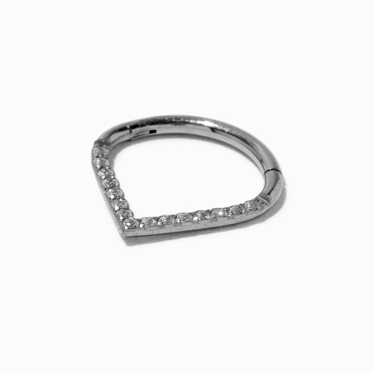 16G Silver-tone Titanium Pointed Crystal Septum Nose Ring,