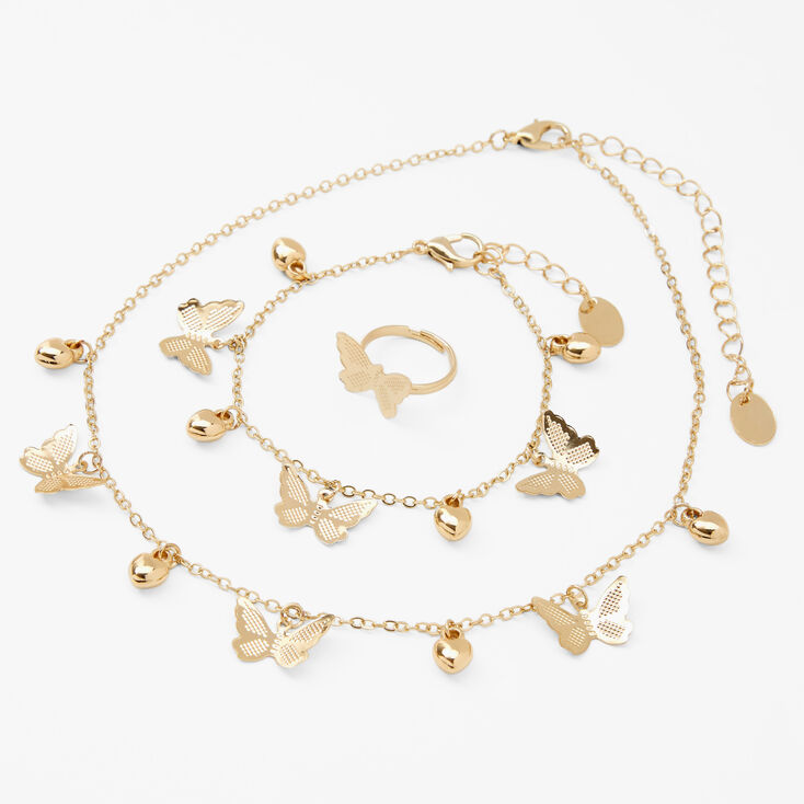 Claire&#39;s Club Gold Heart Butterfly Jewelry Set - 3 Pack,