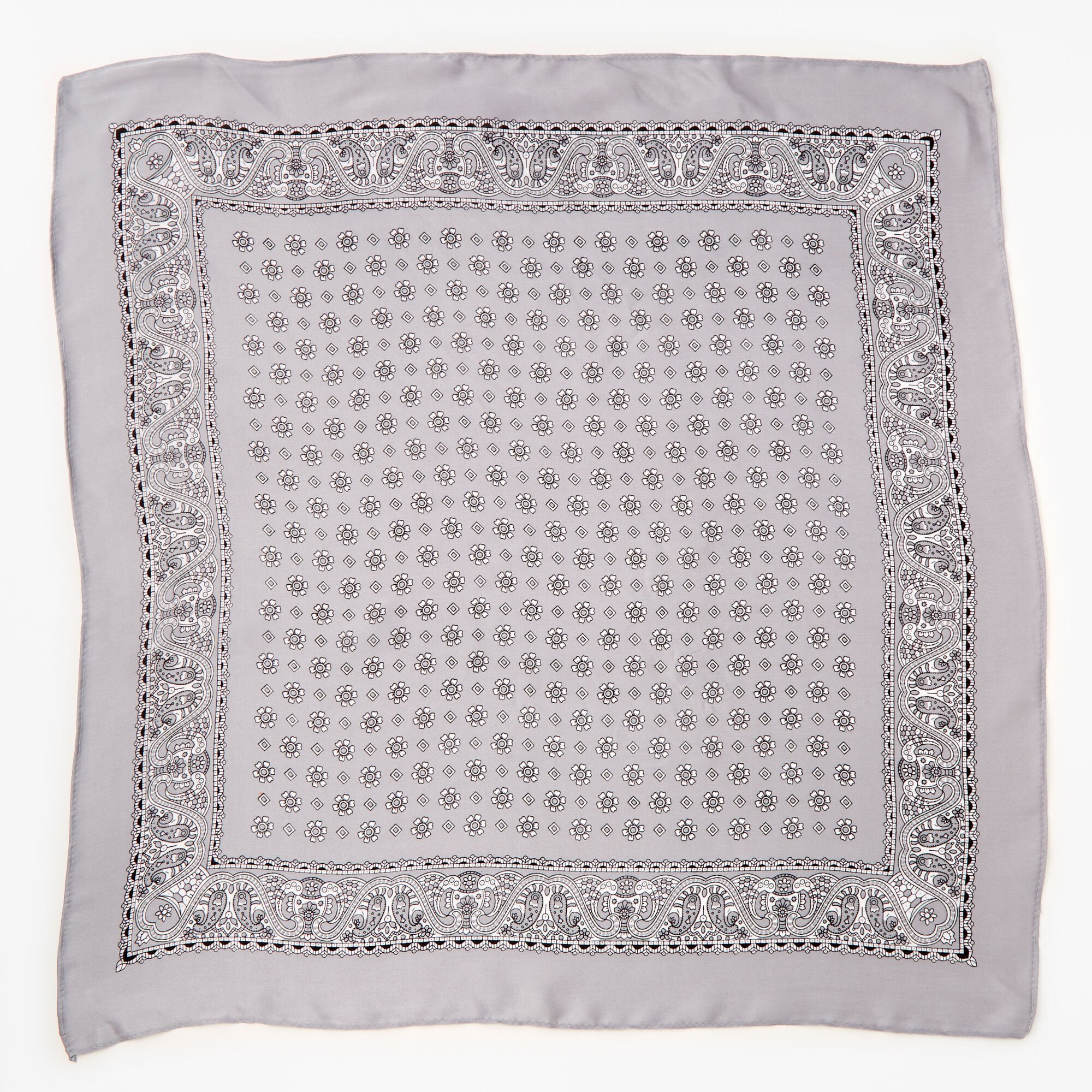Floral Paisley Silky Bandana Headwrap - Silver,