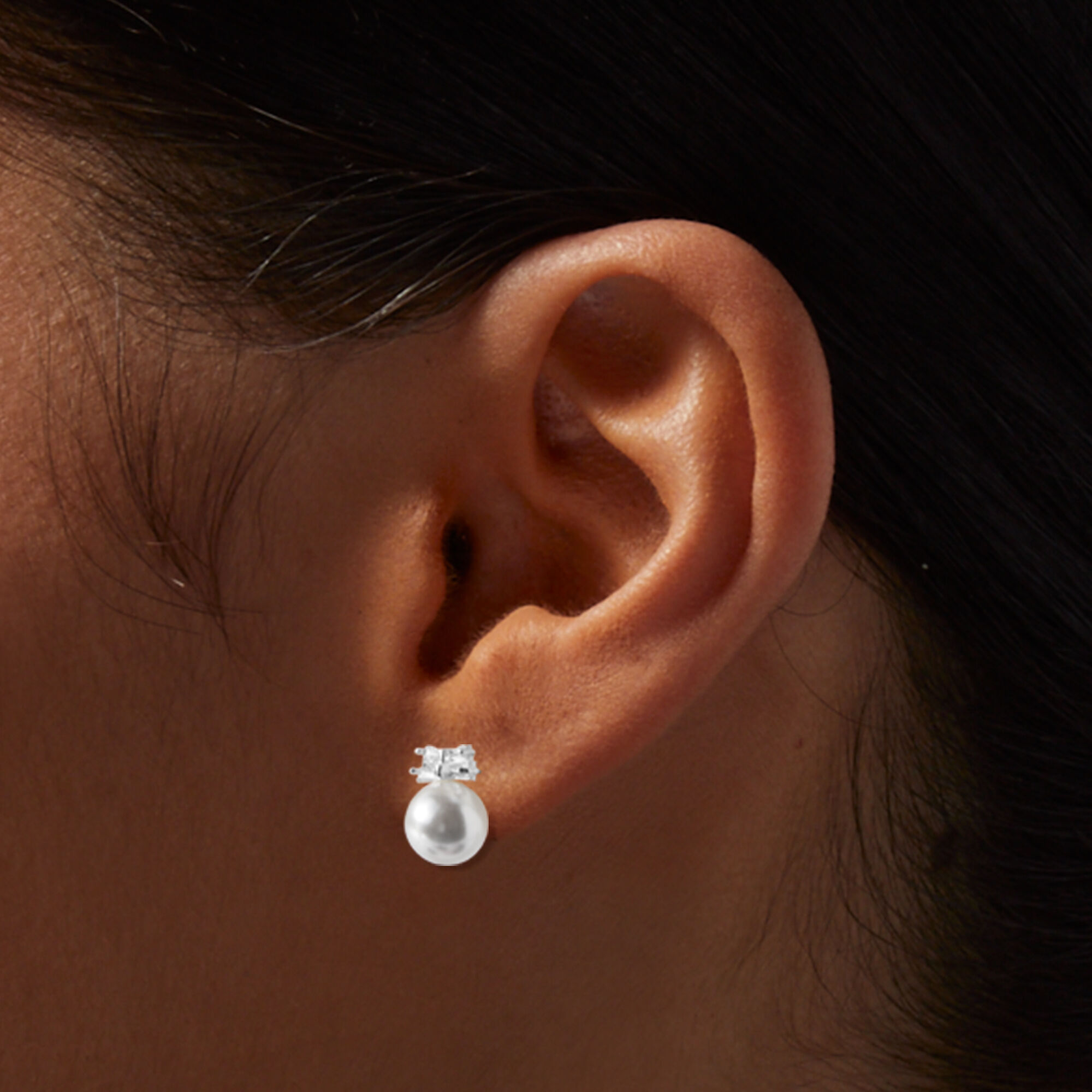 Silver tone Cubic Zirconia Bow Pearl Stud Earrings Claire s US