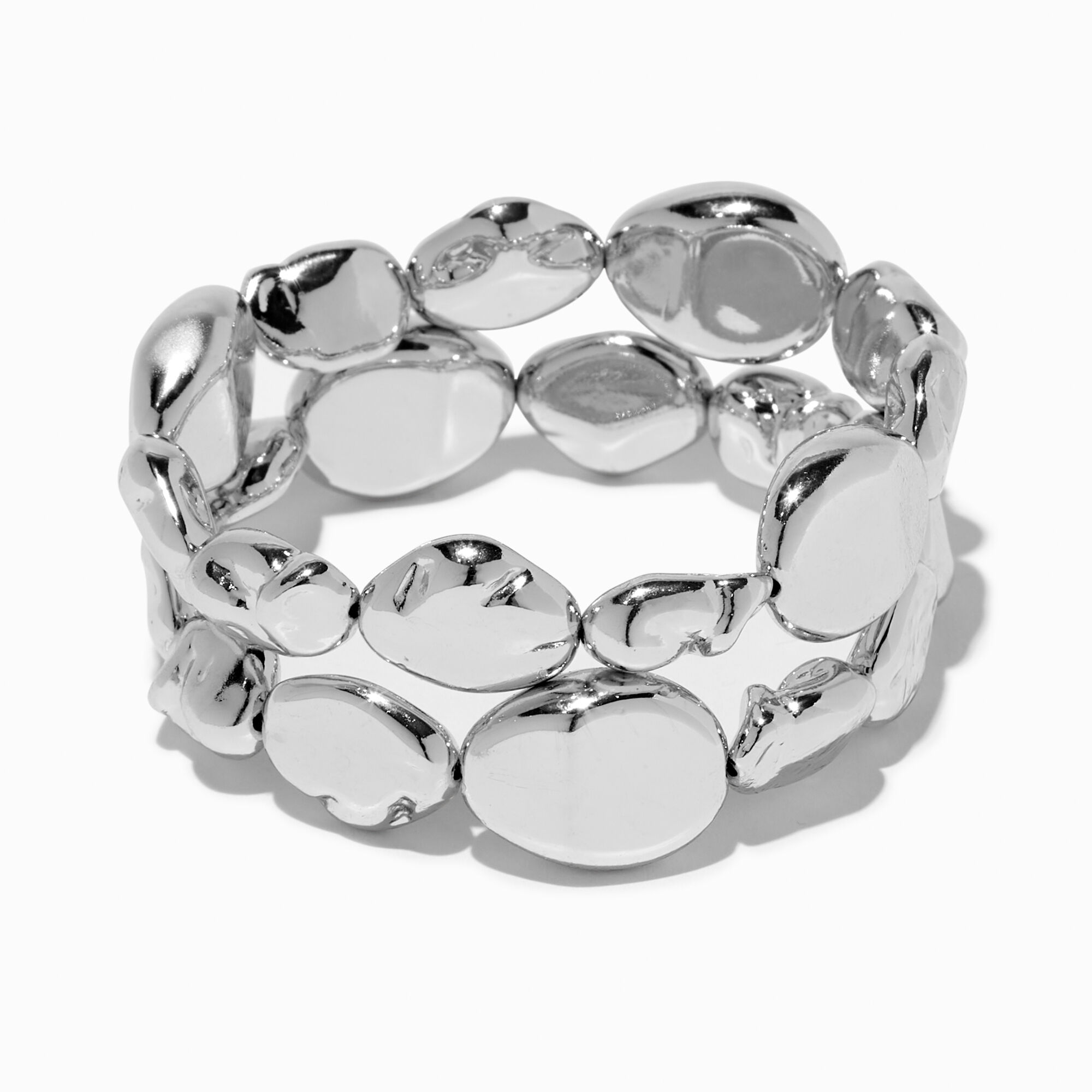 View Claires Tone Pebble Stretch Bracelets 2 Pack Silver information