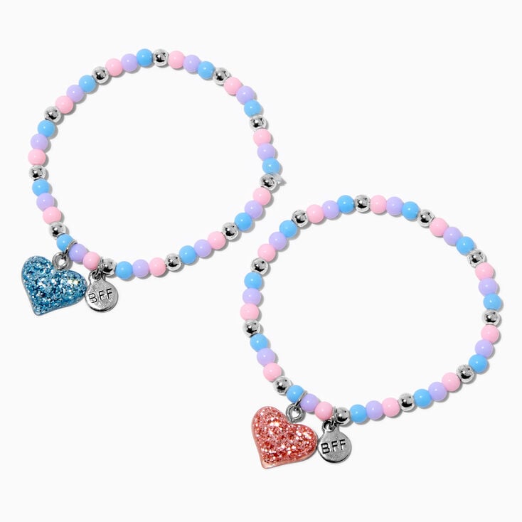 Best Friends Glitter Hearts Seed Bead Stretch Bracelets - 2 Pack,