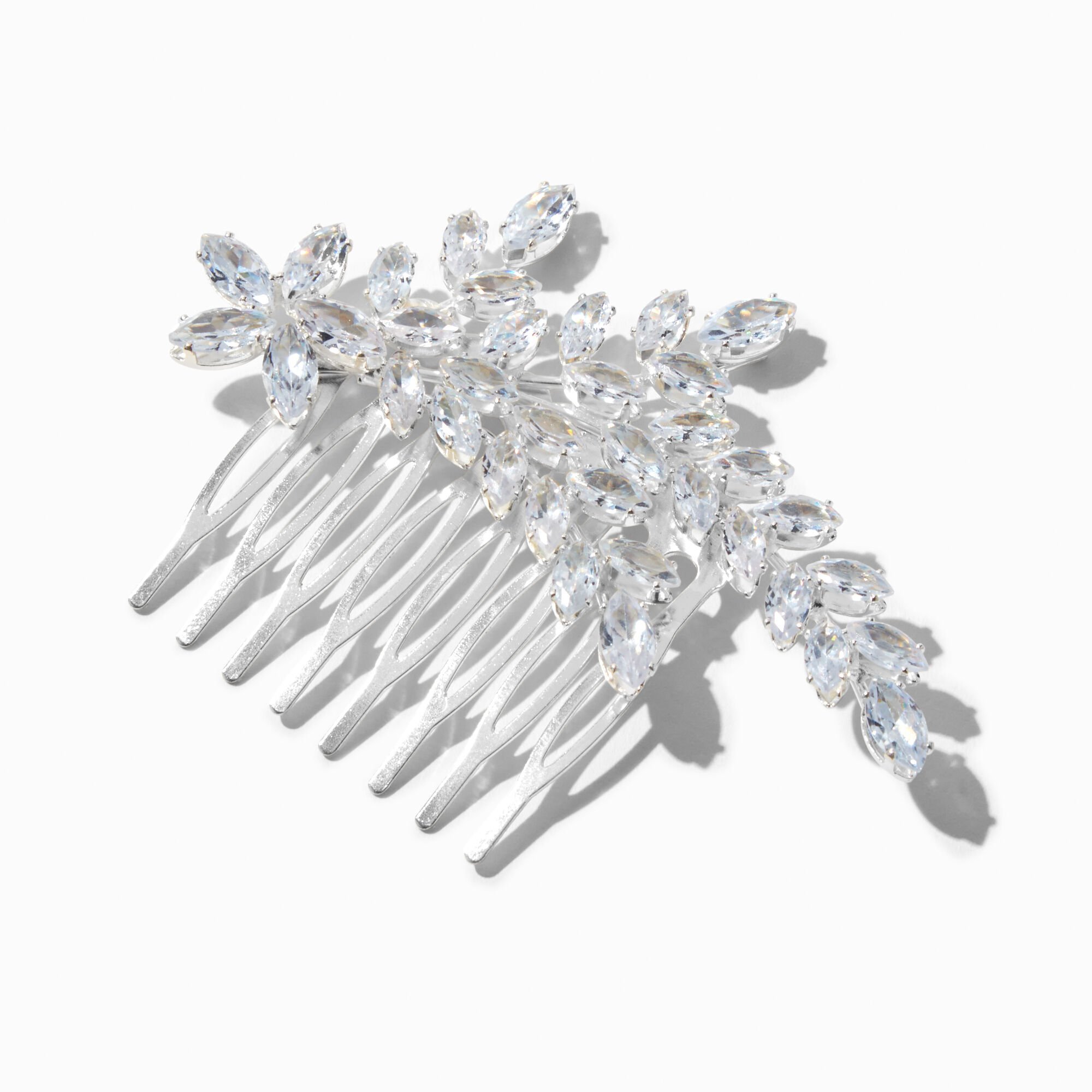 View Claires Tone Rhinestone Leaf Hair Comb Silver information