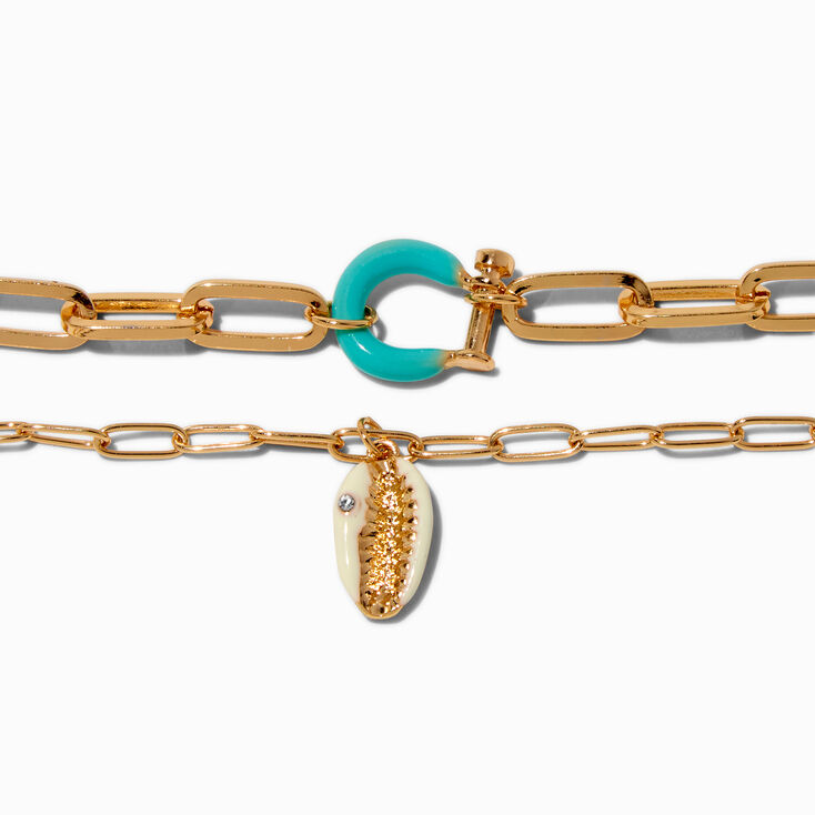 Gold-tone Enamel Shell Multi Strand Chain Bracelet,