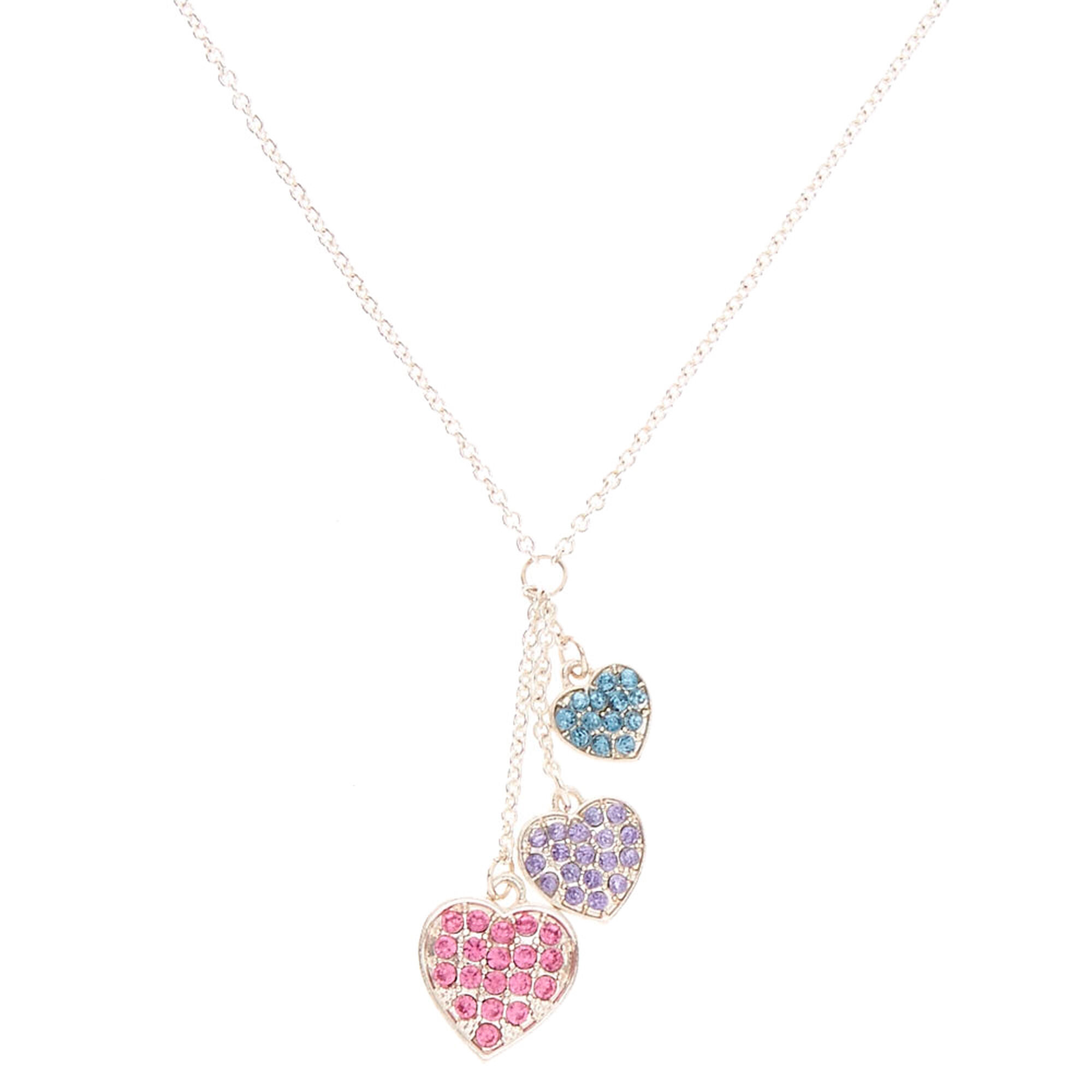 Pastel Rhinestone Heart Trio Pendant Necklace | Claire's US