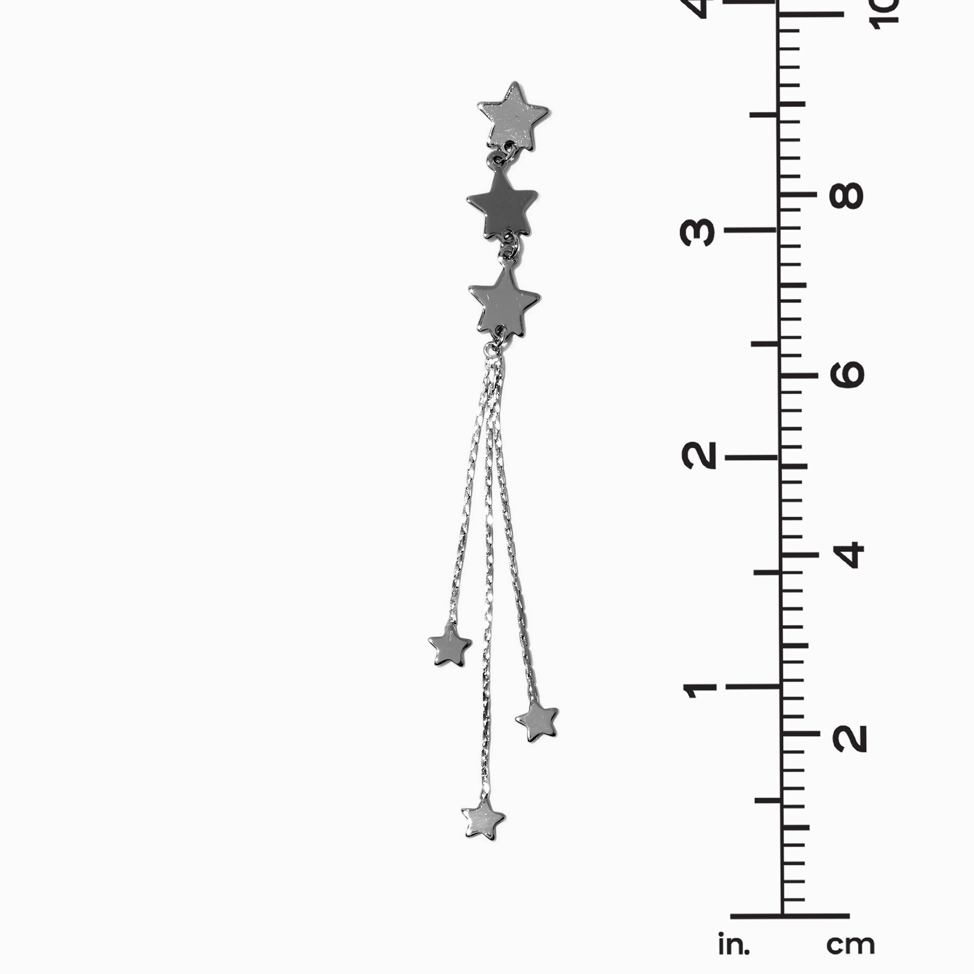 Silver-tone Star Fringe 3" Drop Earrings,