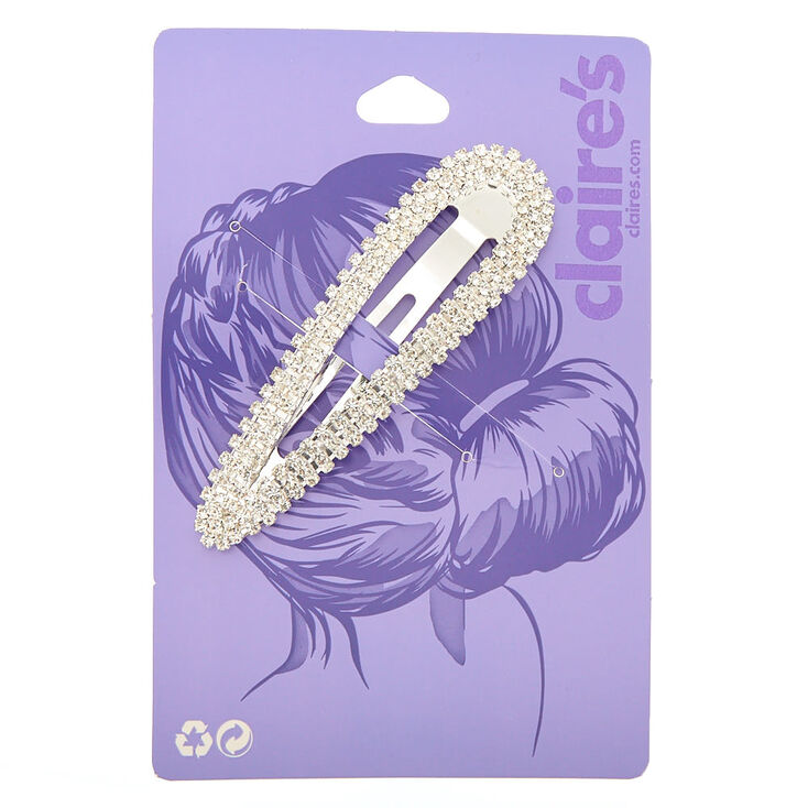 Claire's Barrette clic clac volumineuse avec strass couleur argenté