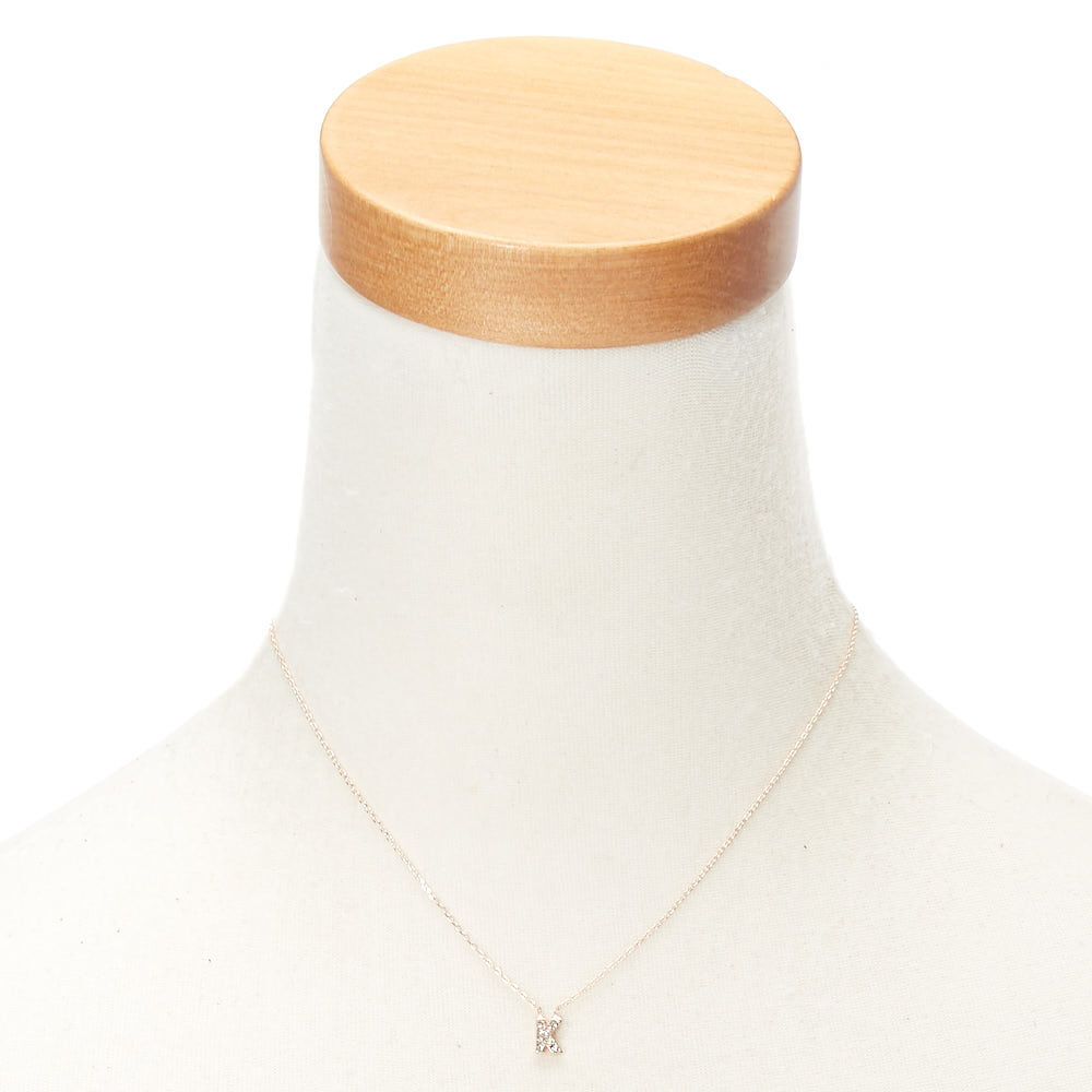 Rose Gold Embellished Initial Pendant Necklace - K,