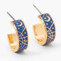 Gold 15MM Thick Celestial Hoop Earrings - Navy,
