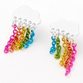 Silver-tone Rainbow Chain Cloud Stud Earrings,