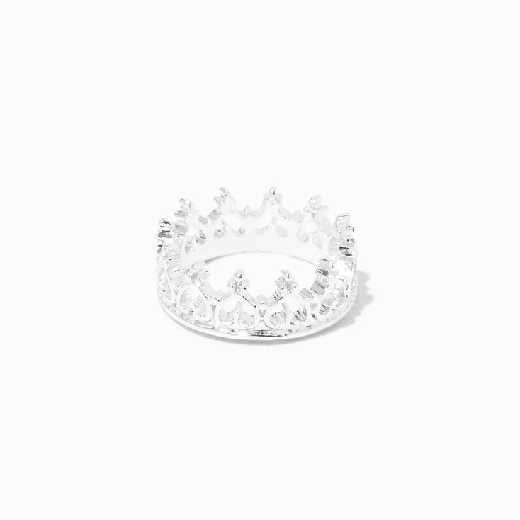 Bagues de phalange couronne avec strass couleur argent&eacute;e - Lot de 2,