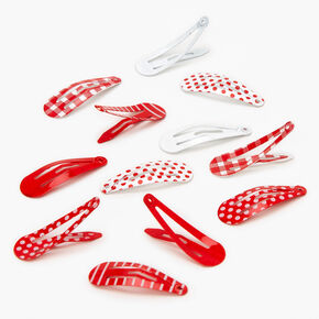 Claire&#39;s Club Mixed Pattern Snap Hair Clips - 12 Pack, Red,