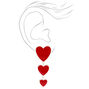 Silver Triple Hearts Enamel Drop Earrings - Red,