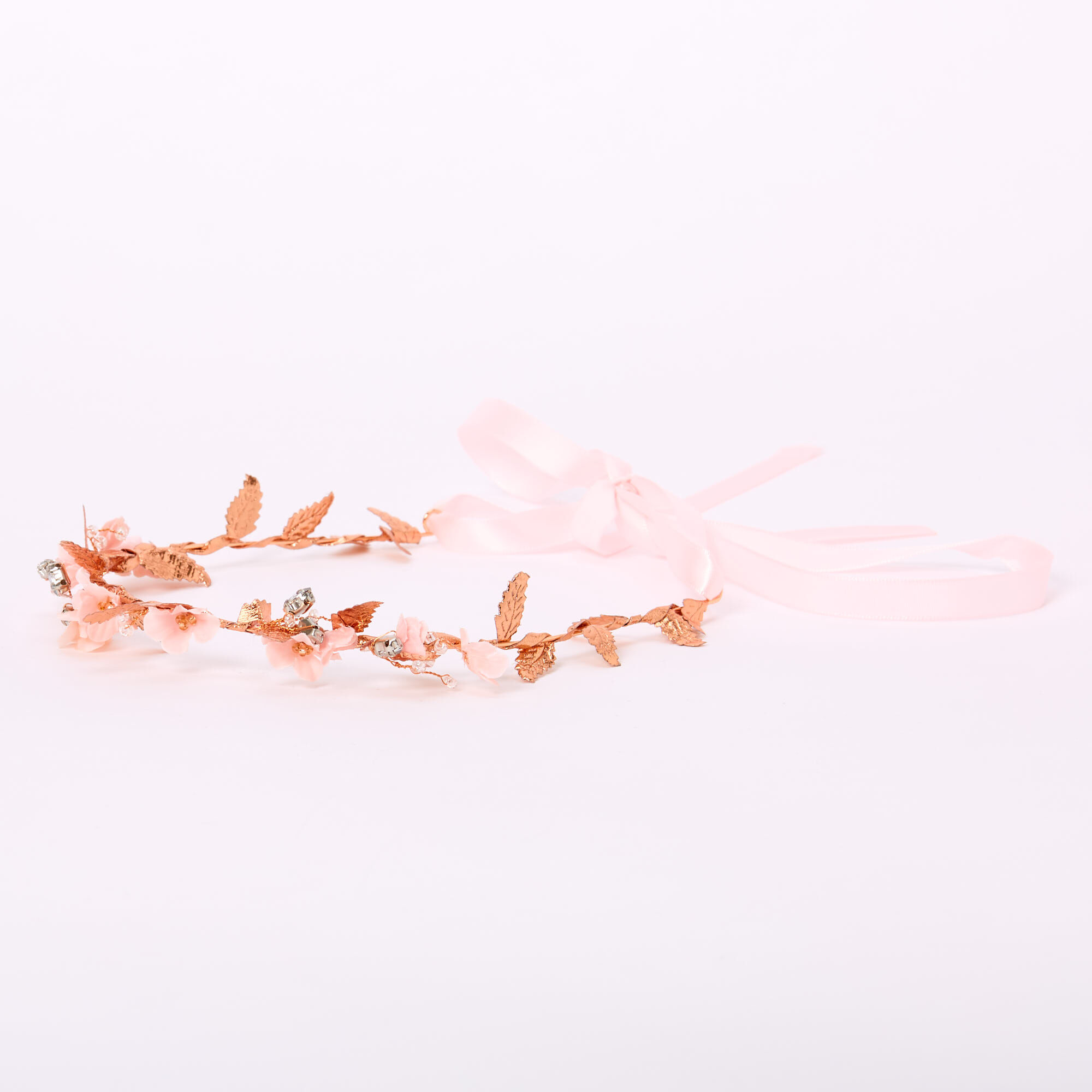 Rose Gold Metallic Flower Crown Tie Headwrap - Pink,
