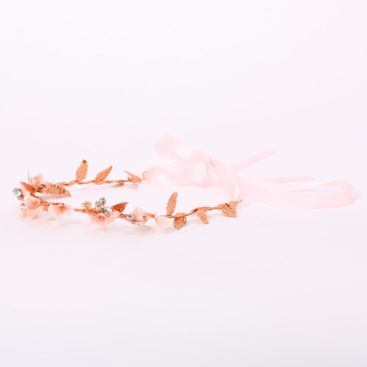 Rose Gold Metallic Flower Crown Tie Headwrap - Pink,