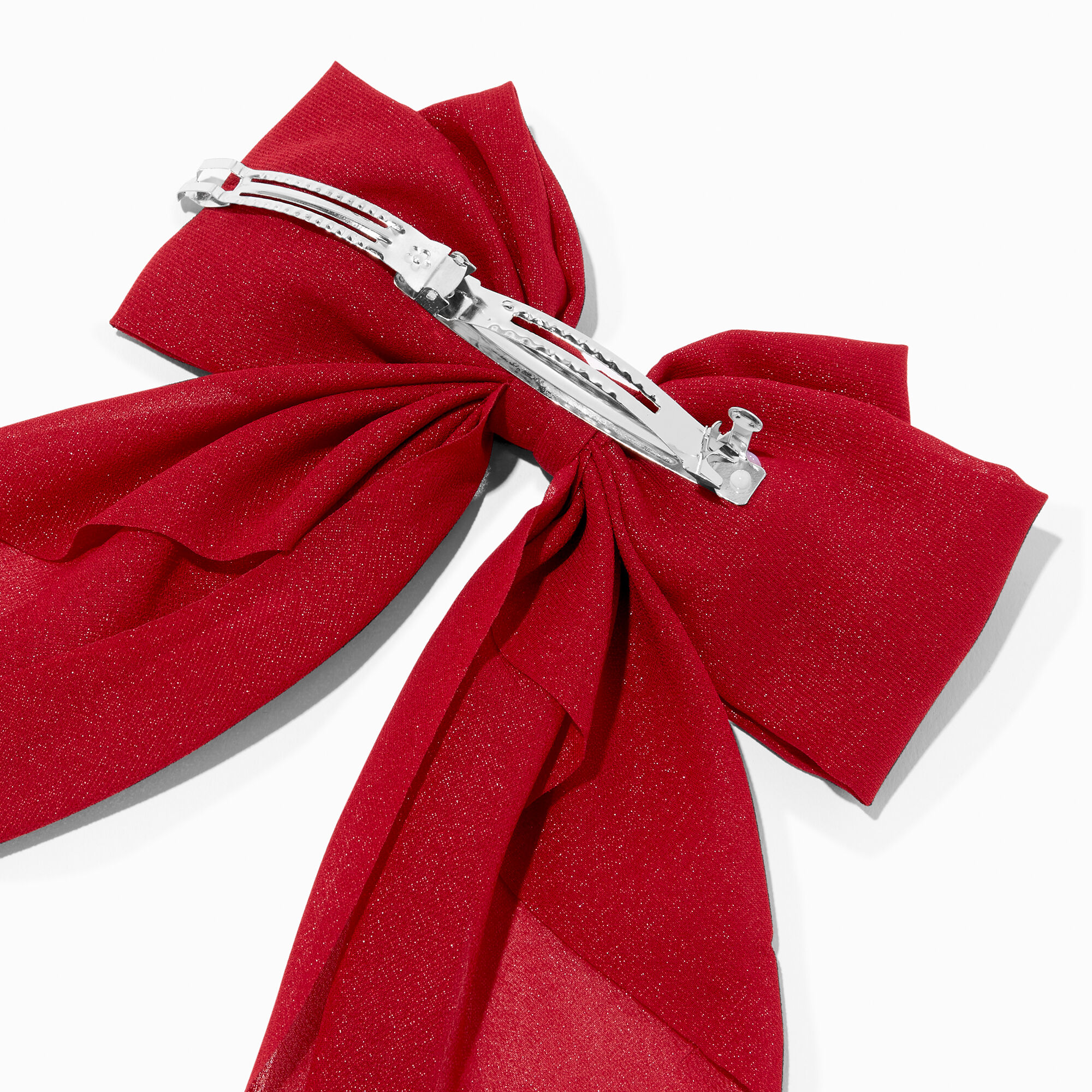Barrette à pans longs rouges à paillettes,