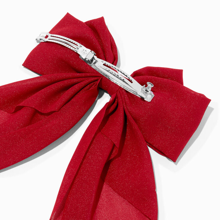 Glittery Red Long Tail Bow Hair Clip,