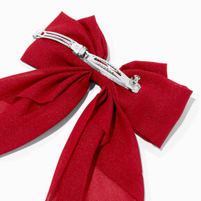 Glittery Red Long Tail Bow Hair Clip,
