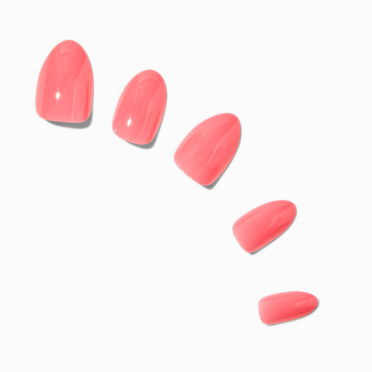 Coral Pink Glossy Short Almond Vegan Faux Nail Set - 24 Pack,