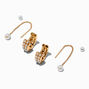 Gold-tone Pearl Threader Hoop Earrings Stackables Set - 3 Pack ,