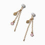 Gold-tone Pink Clover Pearl Chain Drop Earrings,