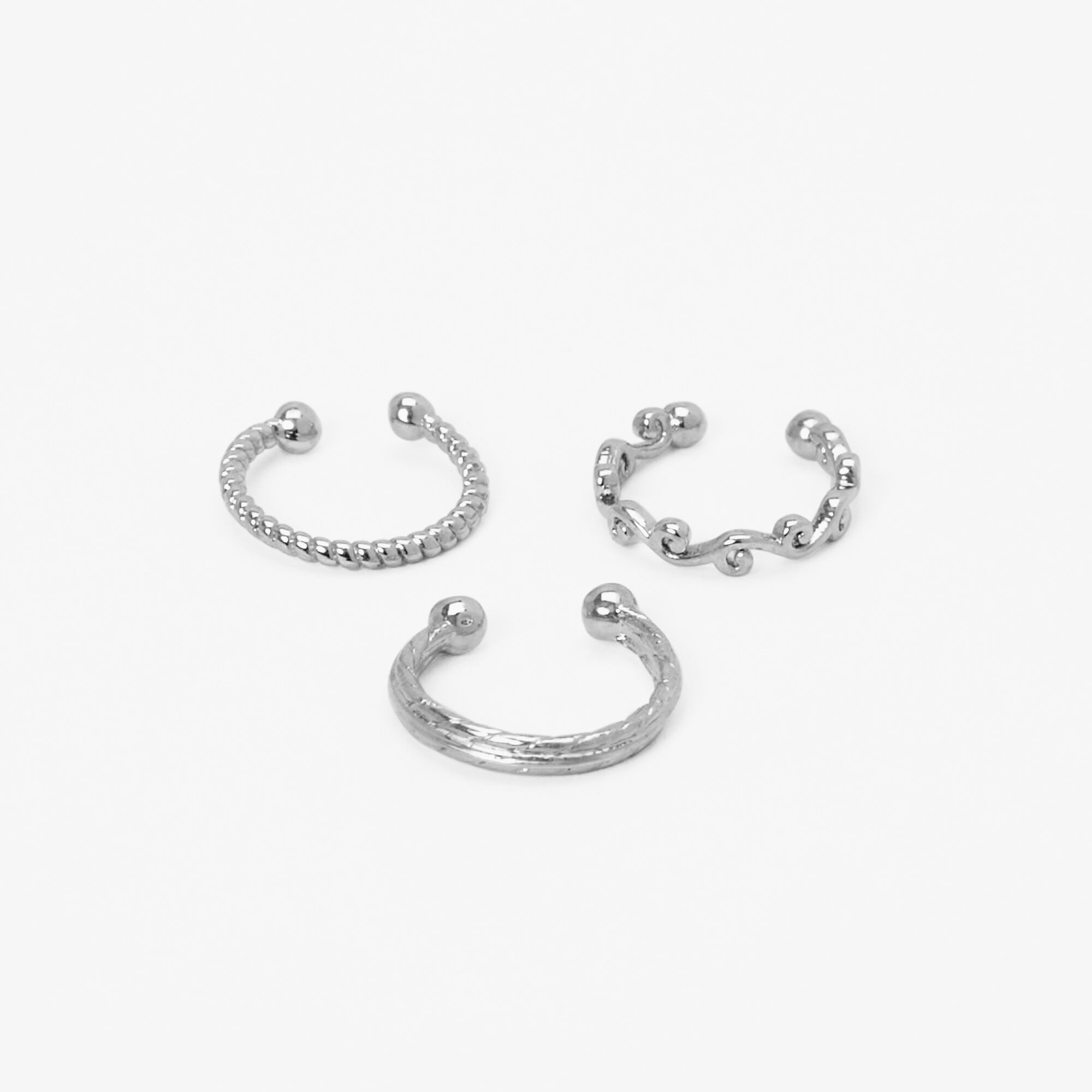 Silver Textured Faux Nose Rings 3 Pack Claire s US