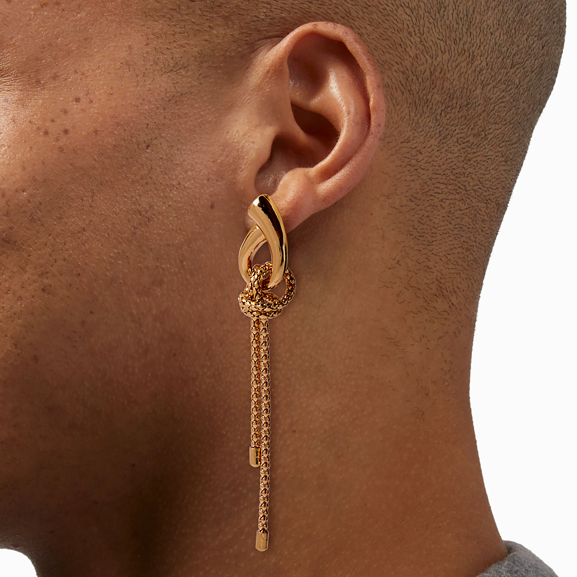 Gold-tone Knotted Chain Drop Earrings,