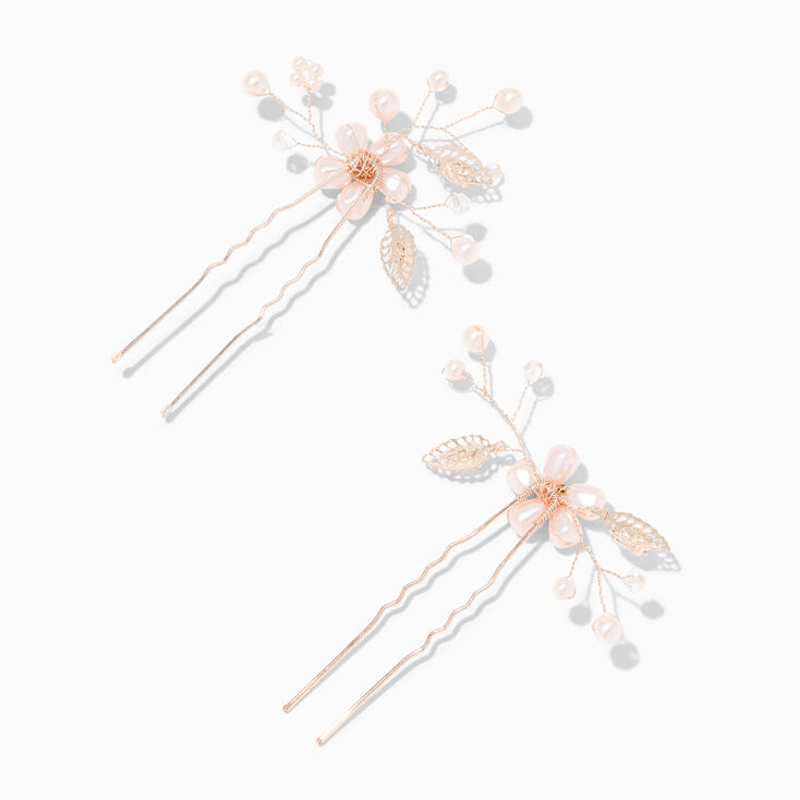 Rose Gold-tone Crystal Pearl Flower Headband,