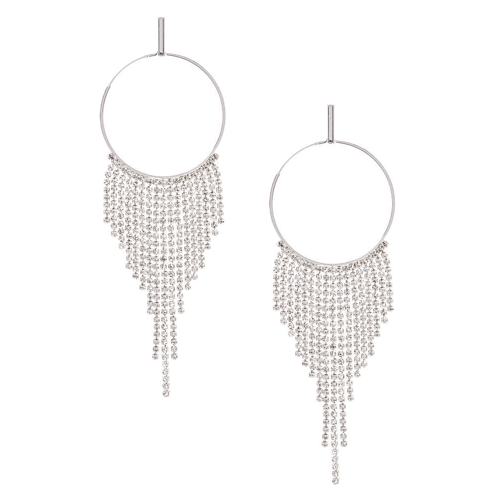 Silver Rhinestone 4" Glam Dreamcatcher Drop Earrings,