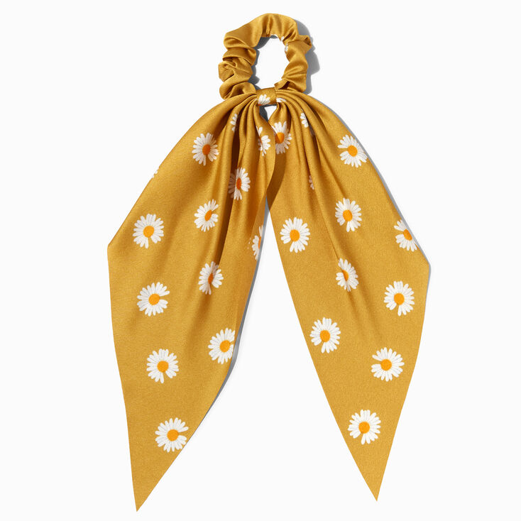 Chouchou foulard marguerites jaune soyeux,