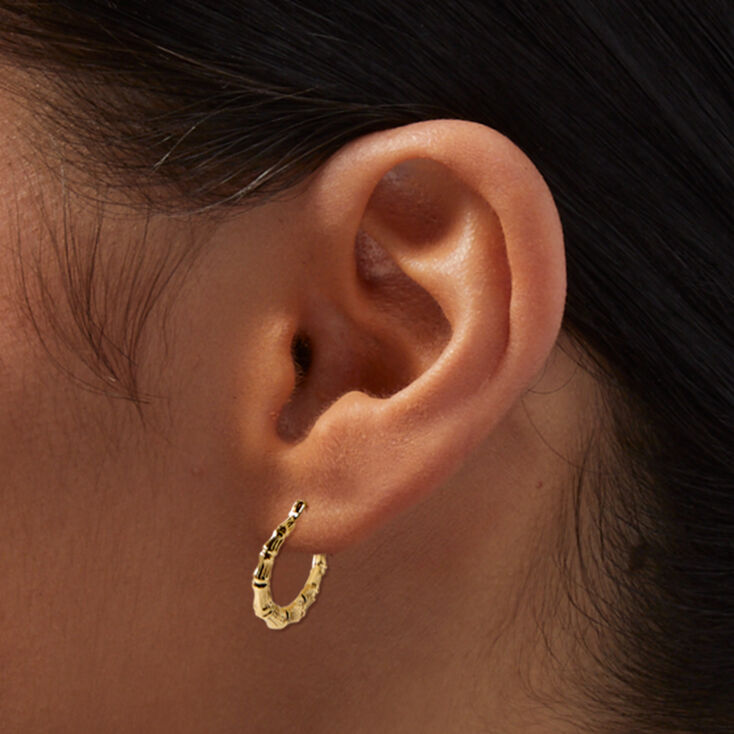 C LUXE by Claire&#39;s 14k Yellow Gold 14MM Bamboo Hoop Earrings,