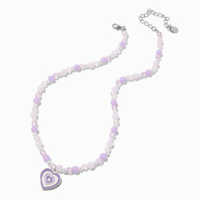 Purple Pulsing Heart Beaded Pendant Necklace,