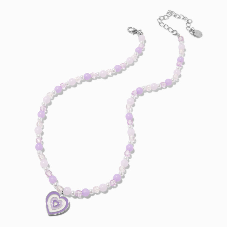Purple Pulsing Heart Beaded Pendant Necklace,