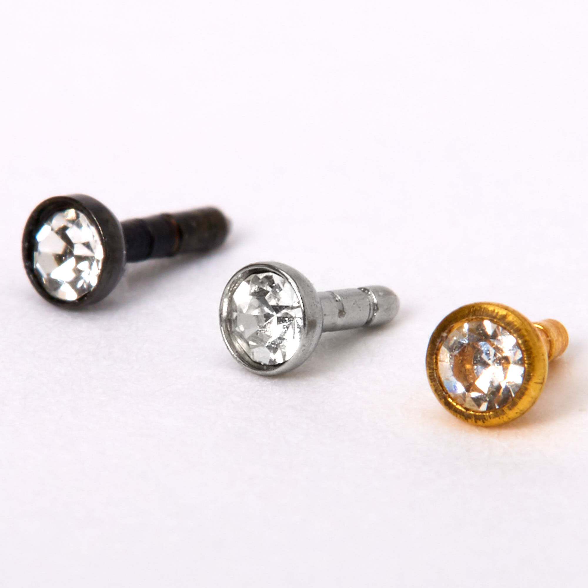 Mixed Metal 16G Crystal Labret Studs 3 Pack Claire s