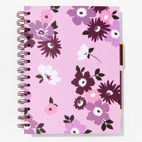 Journal intime &agrave; spirale floral violet avec stylo,