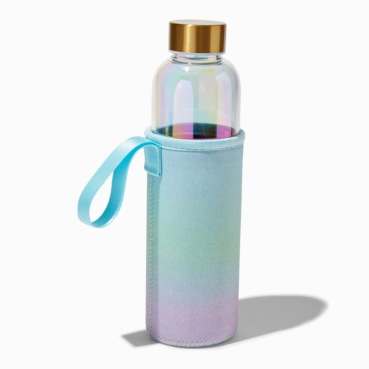 Iridescent Ombre Glass Water Bottle with Sleeve