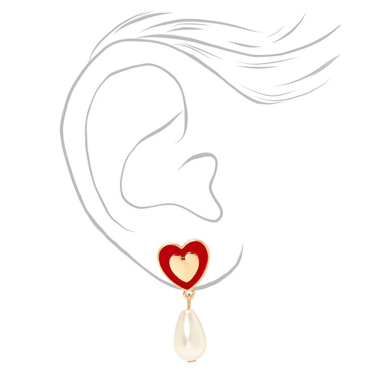 Gold Heart Teardrop Pearl Earrings,