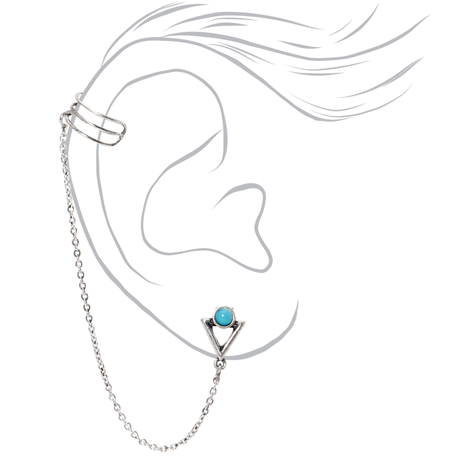 Silver Triangle Stone Ear Connector Earrings - Turquoise,