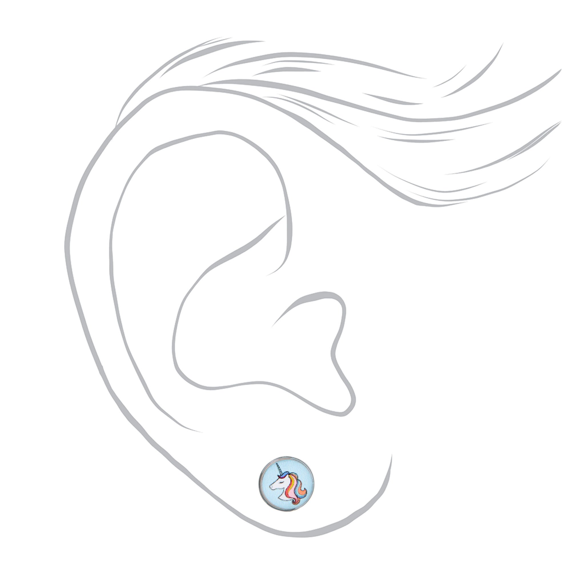 Claire's Exclusive Unicorn Studs with Stainless Steel Posts Ear Piercing Kit with Ear Care Solution,