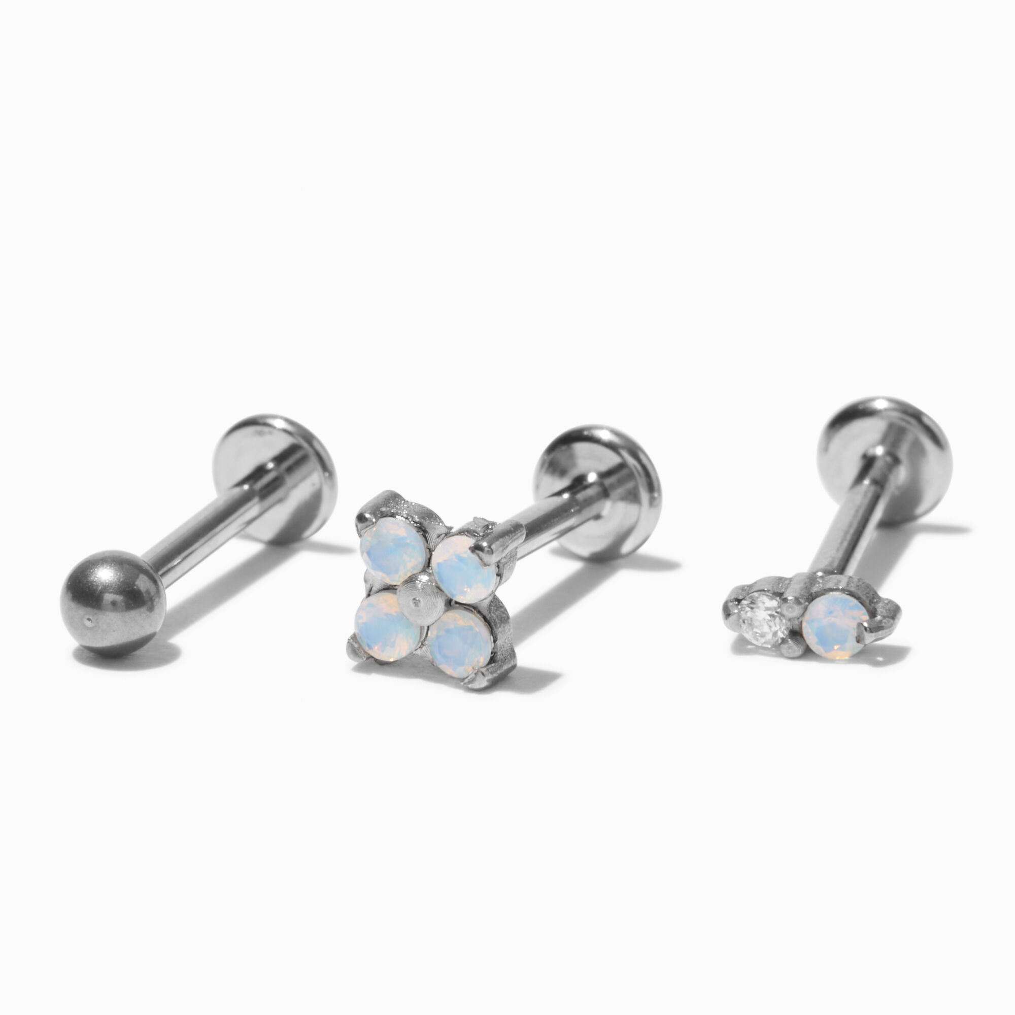 View Claires Titanium 16G Opal Crystal Cartilage Stud Earrings 3 Pack Silver information