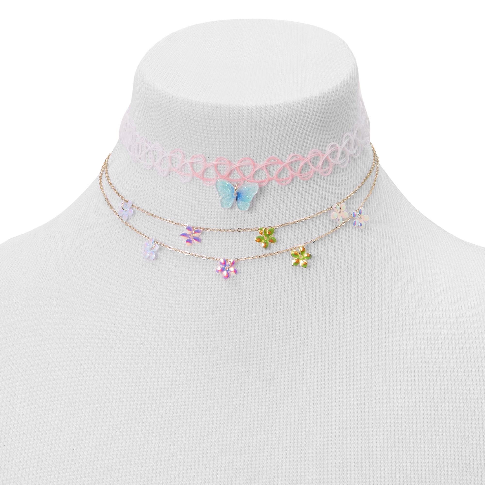 View Claires Club Floral Butterfly Choker Multi Strand Necklaces 2 Pack information