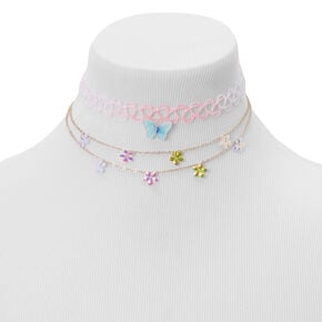 Claire&#39;s Club Floral Butterfly Choker &amp; Multi Strand Necklaces - 2 Pack,