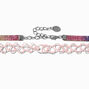 Ras-de-cou c&oelig;ur effet tatouage rose et strass arc-en-ciel - Lot de 2,