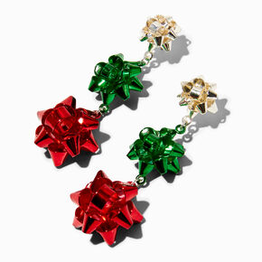 Holiday Gift Bow Trio 2&quot; Drop Earrings,