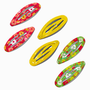 Claire&#39;s Club Neon Flower Print Snap Hair Clips - 6 Pack,